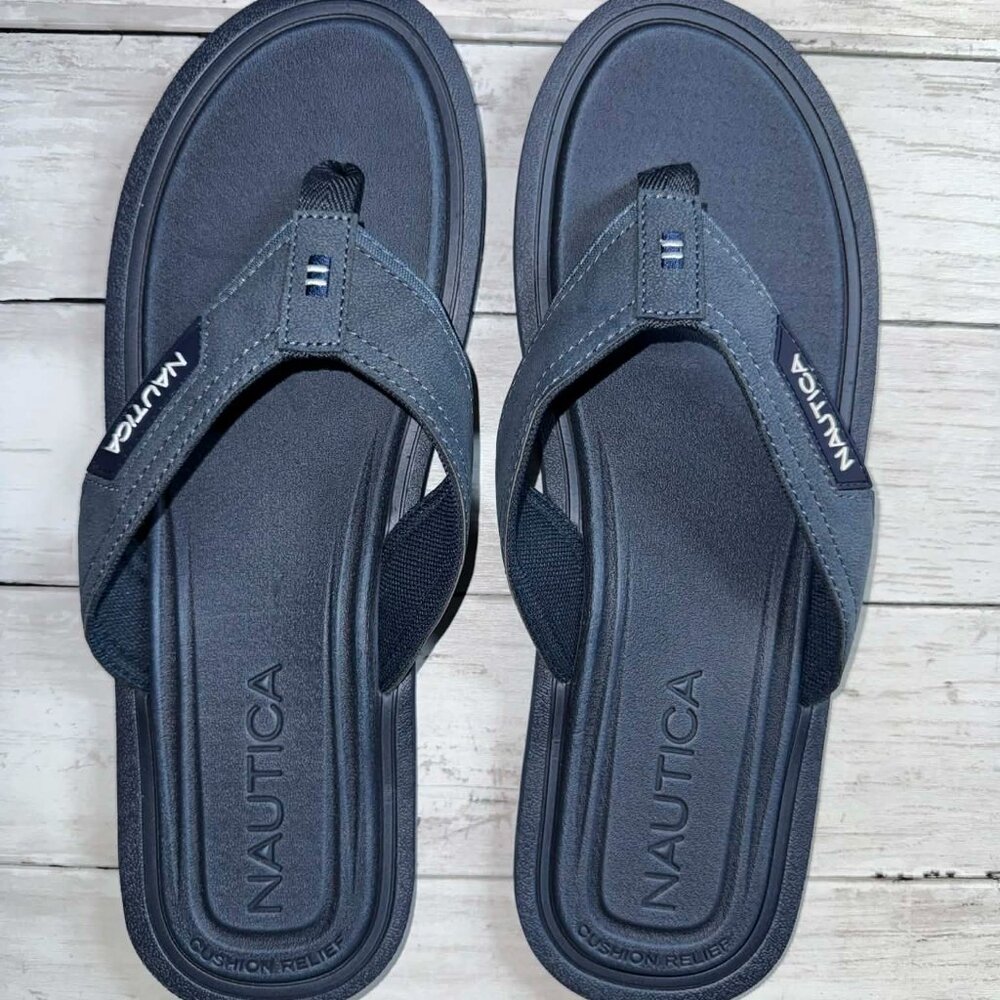 NEW Nautica Men’s Logo Blue Flip Flop Sandals, Thongs Size 13